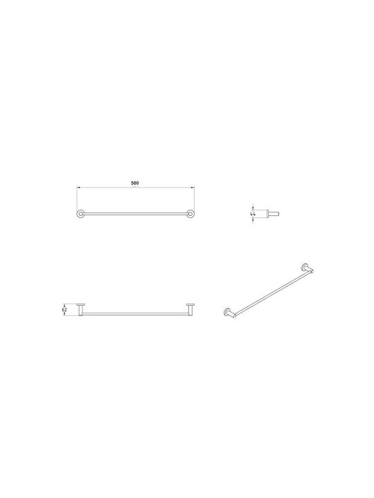 Verdi Sigma Single Wall-Mounted Bathroom Rail ​60x6.2cm Black 3030105