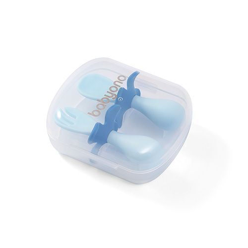 Babyono Baby Cutlery Set made of Plastic in Case for 12+ months Light Blue