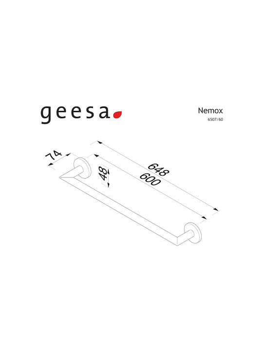 Geesa Nemox Ράγα Μπάνιου Μονή Επιτοίχια με Βίδες ​60x7.4cm Inox Ασημί