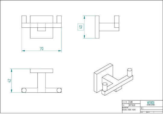 Verdi Cube Кука Баня Двойно с винтове ​7x4см Сребрист