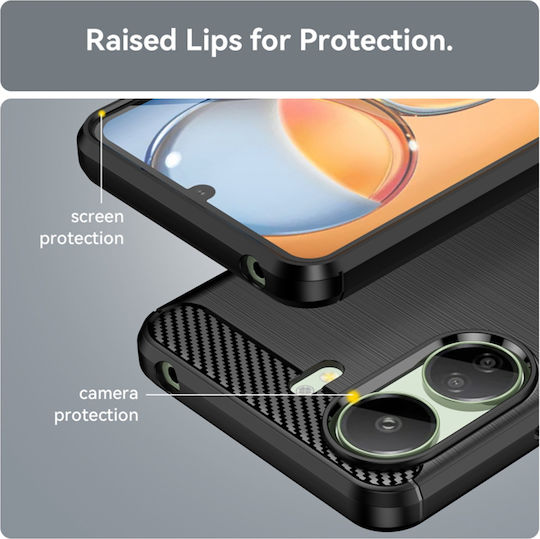 Techsuit Carbon Umschlag Rückseite Silikon Schwarz (Redmi 13C / Poco C65 4G)