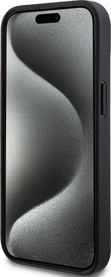 Husă Dkny din piele PU cu model repetat și dungi tonale pentru iPhone 15 Plus, negru