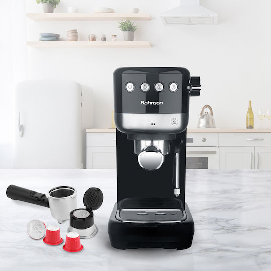 Rohnson Μηχανή Espresso 1350W Πίεσης 20bar Μαύρη R-98014