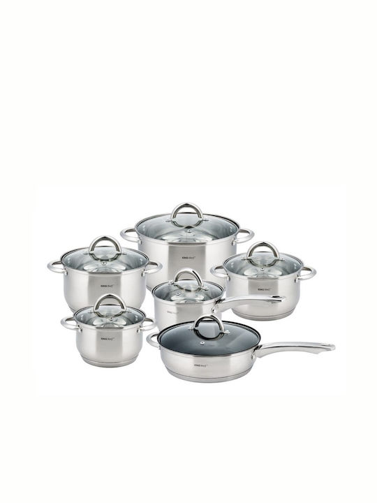 KING Hoff KING Hoff Cookware Set Stainless Steel Silver with Non-stick Interior Coating 6 Pieces