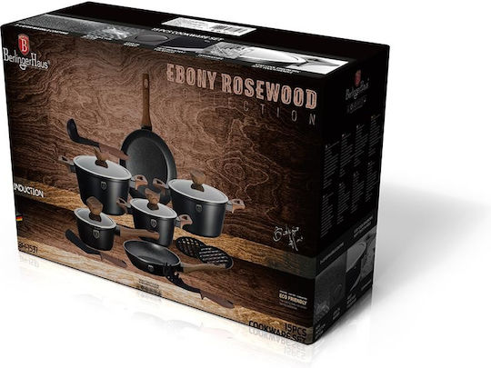 Berlinger Haus Forest Line Комплект Съдове За Готвене От Алуминий Ebony Rosewood С Вътрешно Покритие От Камък 6 Части