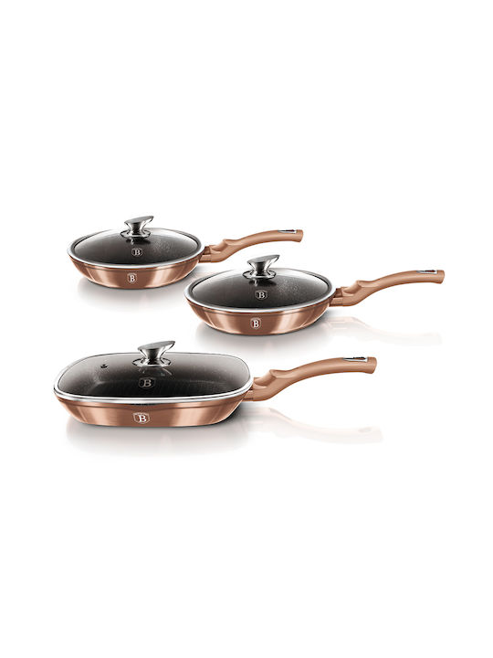 Berlinger Haus Metallic Line Σετ Τηγάνια από Αλουμίνιο Rose Gold Collection με Επίστρωση από Πέτρα 3 Σκευών