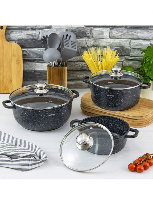 KING Hoff KING Hoff Aluminum Pots Set with Marble Interior Coating and Stone Finish 3 Pieces
