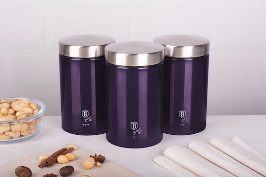 Berlinger Haus Set of 3 Coffee Tea Sugar Storage Boxes with Lid Made of Stainless Steel Purple 1400ml 3 Pieces