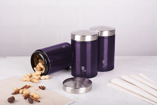 Berlinger Haus Set of 3 Coffee Tea Sugar Storage Boxes with Lid Made of Stainless Steel Purple 1400ml 3 Pieces