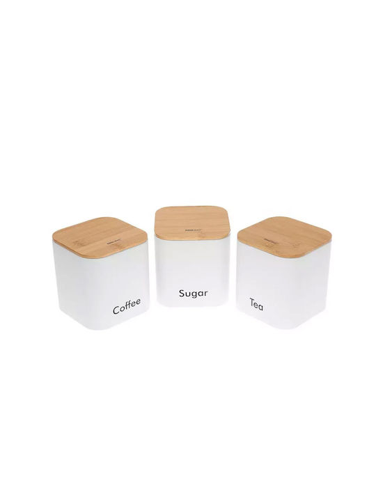 KING Hoff Set of 3 Jars for Coffee Tea Sugar with Lid Glass White 11.5x11.5x12.3cm 3 Pieces