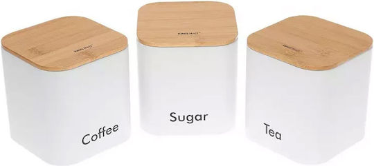 KING Hoff Set 3 Bucăți Vaze Pentru Cafea / Ceai / Zahăr Cu Capac Din Sticlă Alb 11.5x11.5x12.3cm 3 Bucăți