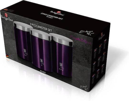 Berlinger Haus Set of 3 Coffee Tea Sugar Storage Boxes with Lid Made of Stainless Steel Purple 1400ml 3 Pieces