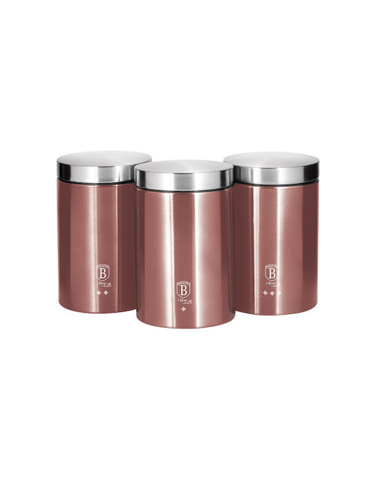 Berlinger Haus i-Rose Collection Set of 3pcs Jars for Coffee / Sugar / Tea with Lid made of Stainless Steel Pink 1900ml