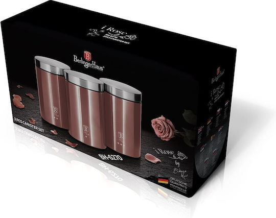 Berlinger Haus i-Rose Collection Set of 3 Food Jars for Coffee Sugar and Tea with Lid made of Stainless Steel Pink 1900ml 3 Pieces