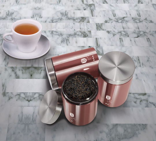Berlinger Haus i-Rose Collection Set of 3 Food Jars for Coffee Sugar and Tea with Lid made of Stainless Steel Pink 1900ml 3 Pieces