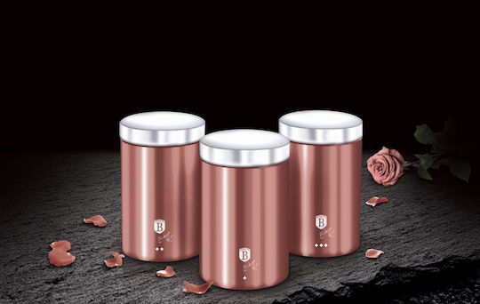 Berlinger Haus i-Rose Collection Set of 3 Food Jars for Coffee Sugar and Tea with Lid made of Stainless Steel Pink 1900ml 3 Pieces