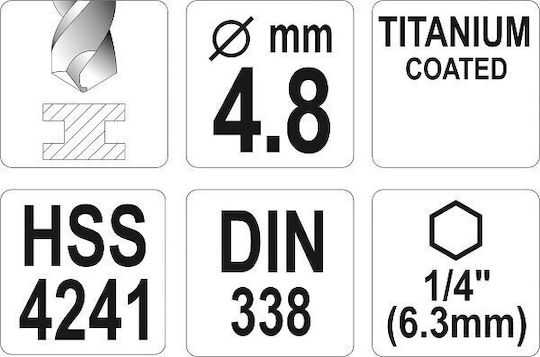 Bit de găurit din metal cu titan Yato 1/4' 4.8mm