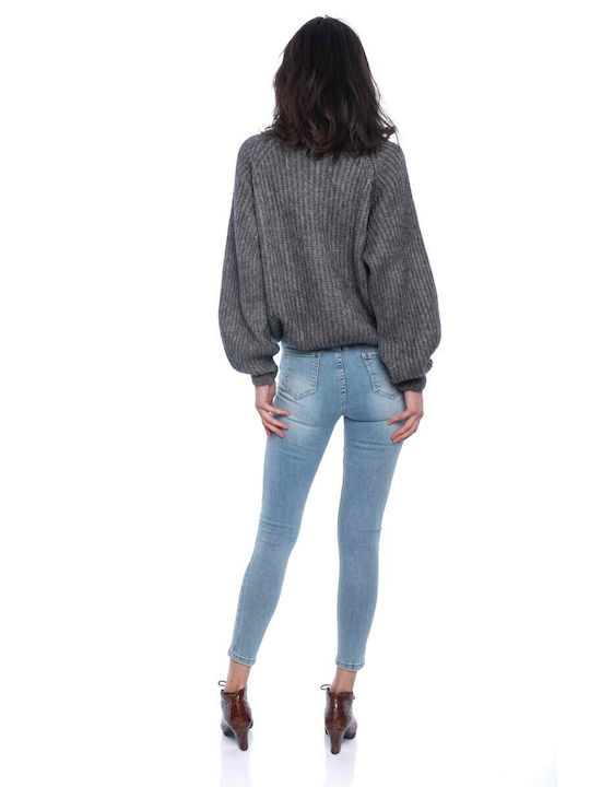 Knitted sweater with stand up collar GRAY