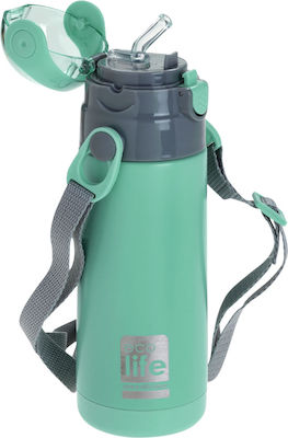 Lifegreen Kinder Trinkflasche Thermos Rostfreier Stahl mit Strohhalm Türkis 400ml