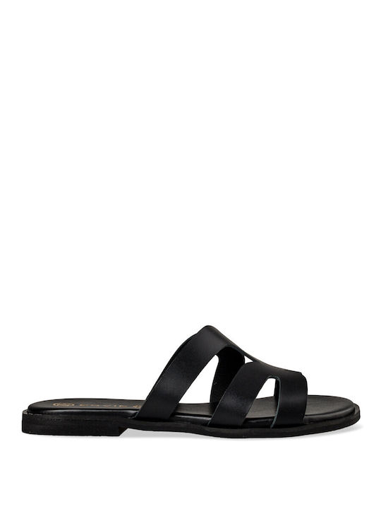 Envie Shoes Leather Women's Flat Sandals in Black Color