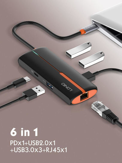 Ldnio USB-Hub 4 Anschlüsse USB 3.0 mit USB-C Anschluss Ethernet Weiß