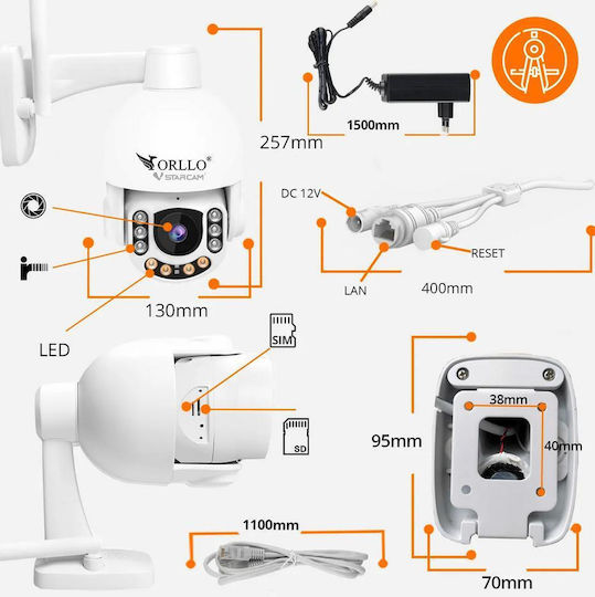 Orllo IP Камера за наблюдение Wi-Fi/4G Full HD+ 4MP Водоустойчива с Двупосочна Комуникация и Обектив 4.3мм