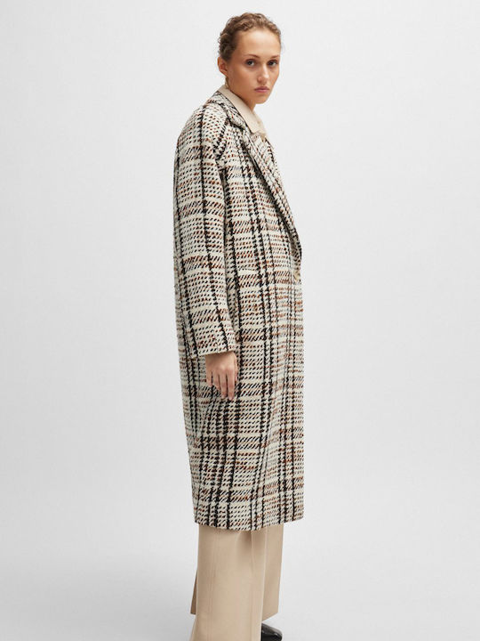 Calorena Γυναικείο Καρό Μπεζ Παλτό Oversized