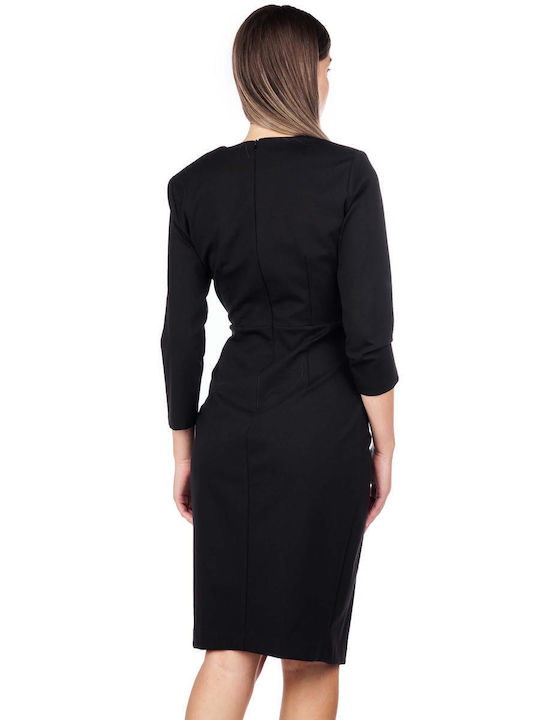Access Midi Dress 3/4 Sleeve Wrap Black