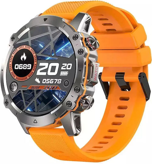 Nubi AK56 Smartwatch mit Pulsmesser (Silver / Extra Orange Silicone Strap)