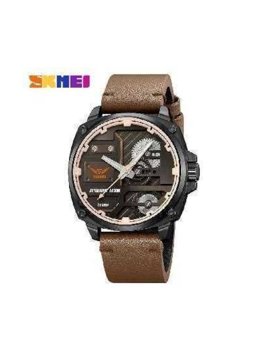 Skmei 2289 Watch Battery with Brown Leather Strap