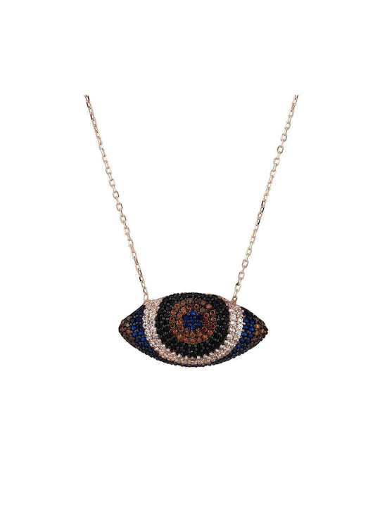 Goldsmith Necklace Eye from Pink Gold Plated Silver with Zircon