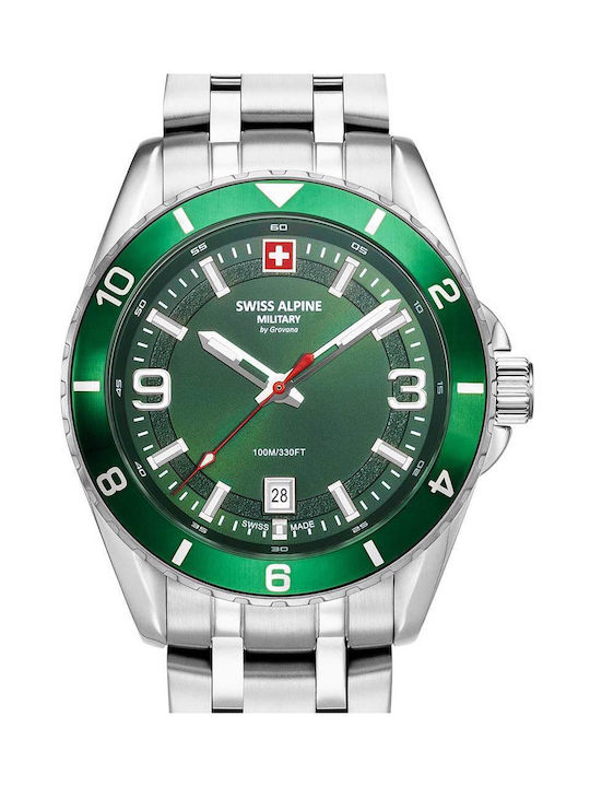 Swiss Alpine Military by Grovana Watch Battery with Silver Metal Bracelet