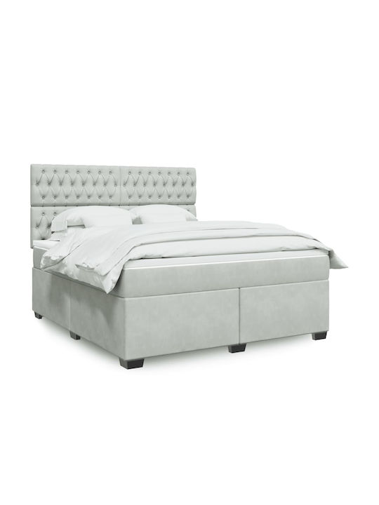 King Size Bett mit Samt Grau mit Lattenrost & Matratze 180x200cm