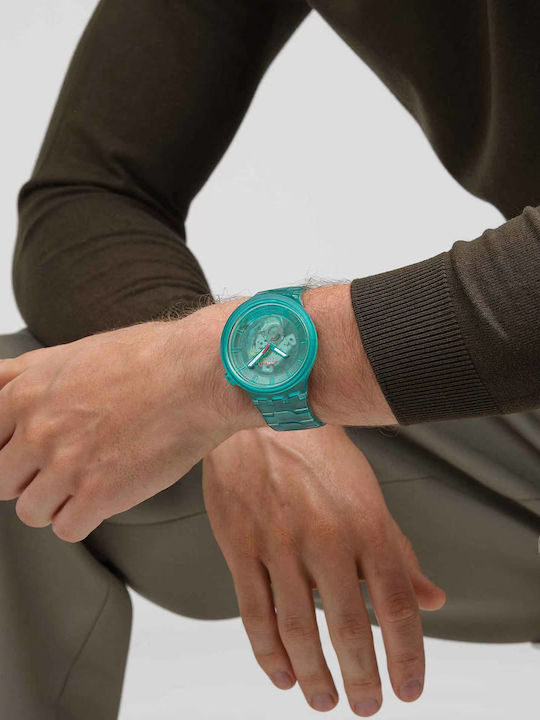 Swatch Turquoise Joy Ανδρικό Ρολόι 47mm Μπαταρίας με Τιρκουάζ Καουτσούκ Λουράκι