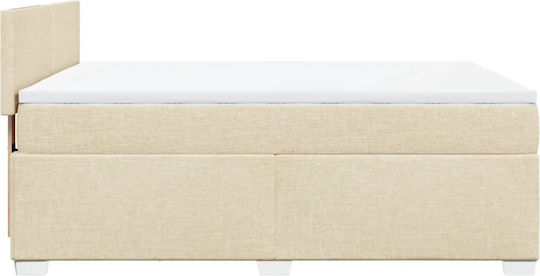 Double Bed Upholstered with Fabric Beige with Slats and Mattress 160x200cm