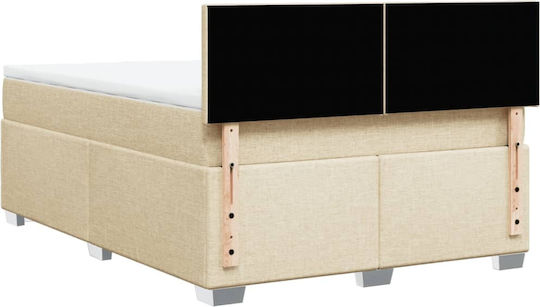 Double Bed Upholstered with Fabric Beige with Slats and Mattress 160x200cm