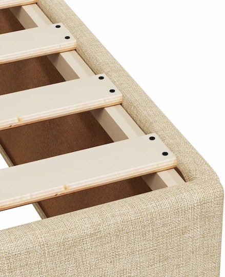 Double Bed Upholstered with Fabric Beige with Slats and Mattress 160x200cm