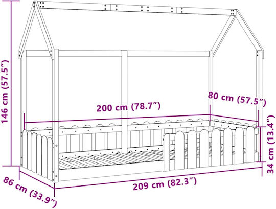 Детско Легло Единично Кафяв за Матрак 80x200см