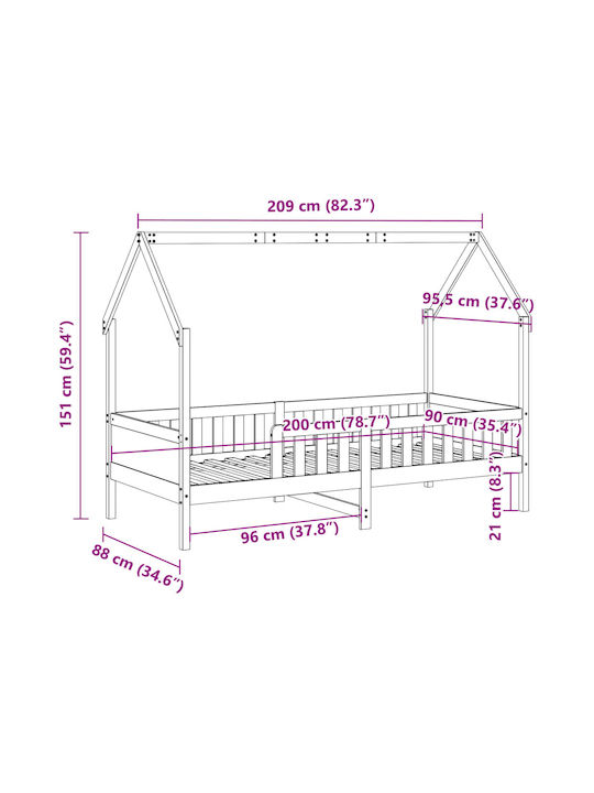 Pat pentru Copii Single Bej pentru Saltea 90x200cm