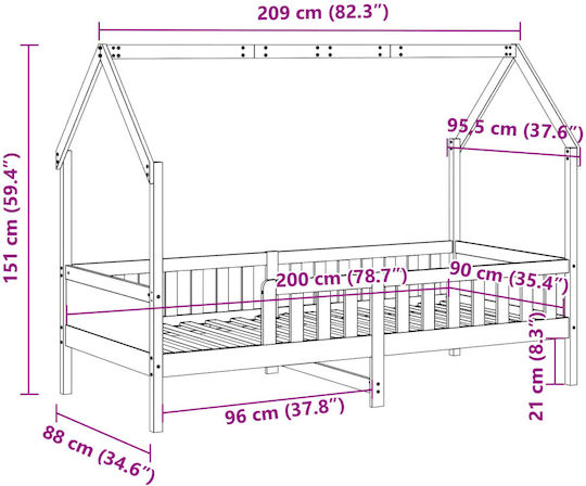 Pat pentru Copii Single Bej pentru Saltea 90x200cm