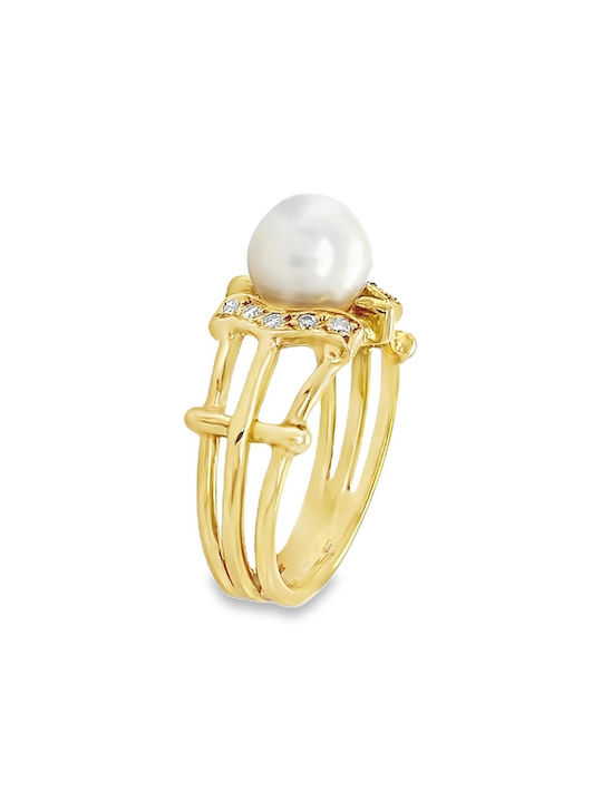 Xryseio Women's Gold Ring with Pearl & Diamond 18K