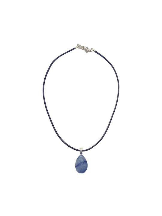 Women's Necklace with Semi-Precious Blue Chalcedony Stone