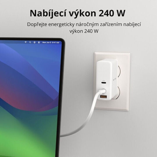 Hyper USB 2.0 Cable USB-C male - USB-C 240W PD Λευκό 1m