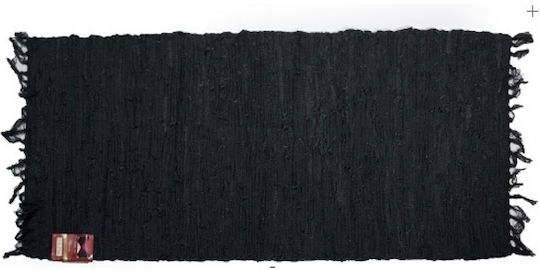 Chios Hellas Rug Fireplace Rectangular Leather with Fringes Black