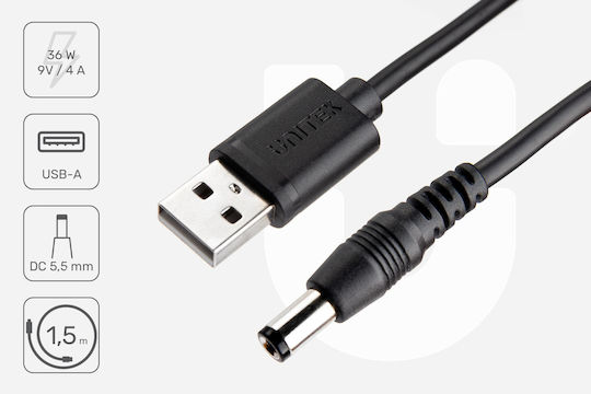 Unitek USB 2.0 Кабел USB-A Мъжки - DC Черен 1.5м Y-C4046BK