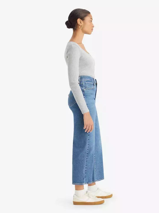 High Waist Women's Jean Trousers in Loose Fit Medium Aged Denim