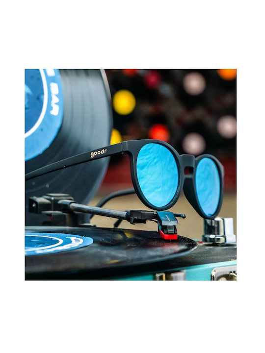 Unisex Sunglasses with Black Plastic Frame and Light Blue Polarized Mirror Lens