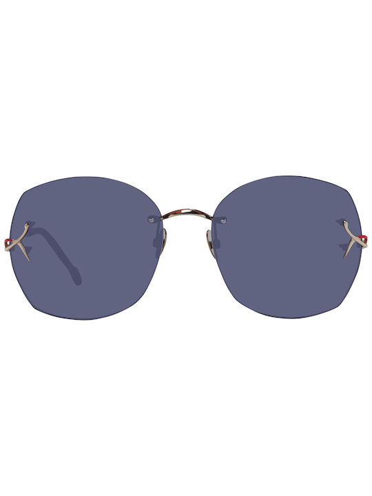 Nathalie Blanc Women's Sunglasses with Gold Metal Frame and Blue Lens
