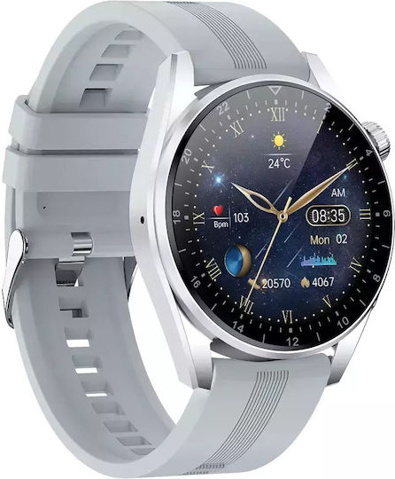 Herren Smartwatch Nubi Hk3 Pro Ips Display Bluetooth Anruf Puls Kalorien Blutdruck Fernkamera Ai Sprachassistent Graues Silikon