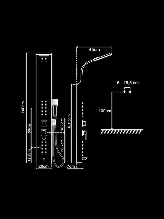 Vinci Queen Shower Column with Mixer Black